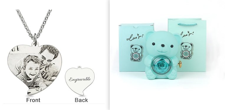Rotating Bear Gift Box Eternal Rose Teddy Bear Jewelry Box With Necklace Valentine Wedding Special Present For Girlfriend Anniversary Gift Jewelry Box | Luxury Home Accessories | Heulog Glow
