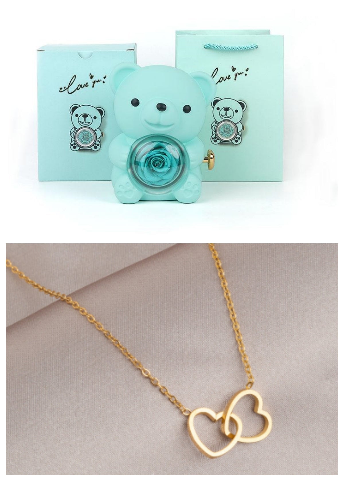 Rotating Bear Gift Box Eternal Rose Teddy Bear Jewelry Box With Necklace Valentine Wedding Special Present For Girlfriend Anniversary Gift Jewelry Box | Luxury Home Accessories | Heulog Glow