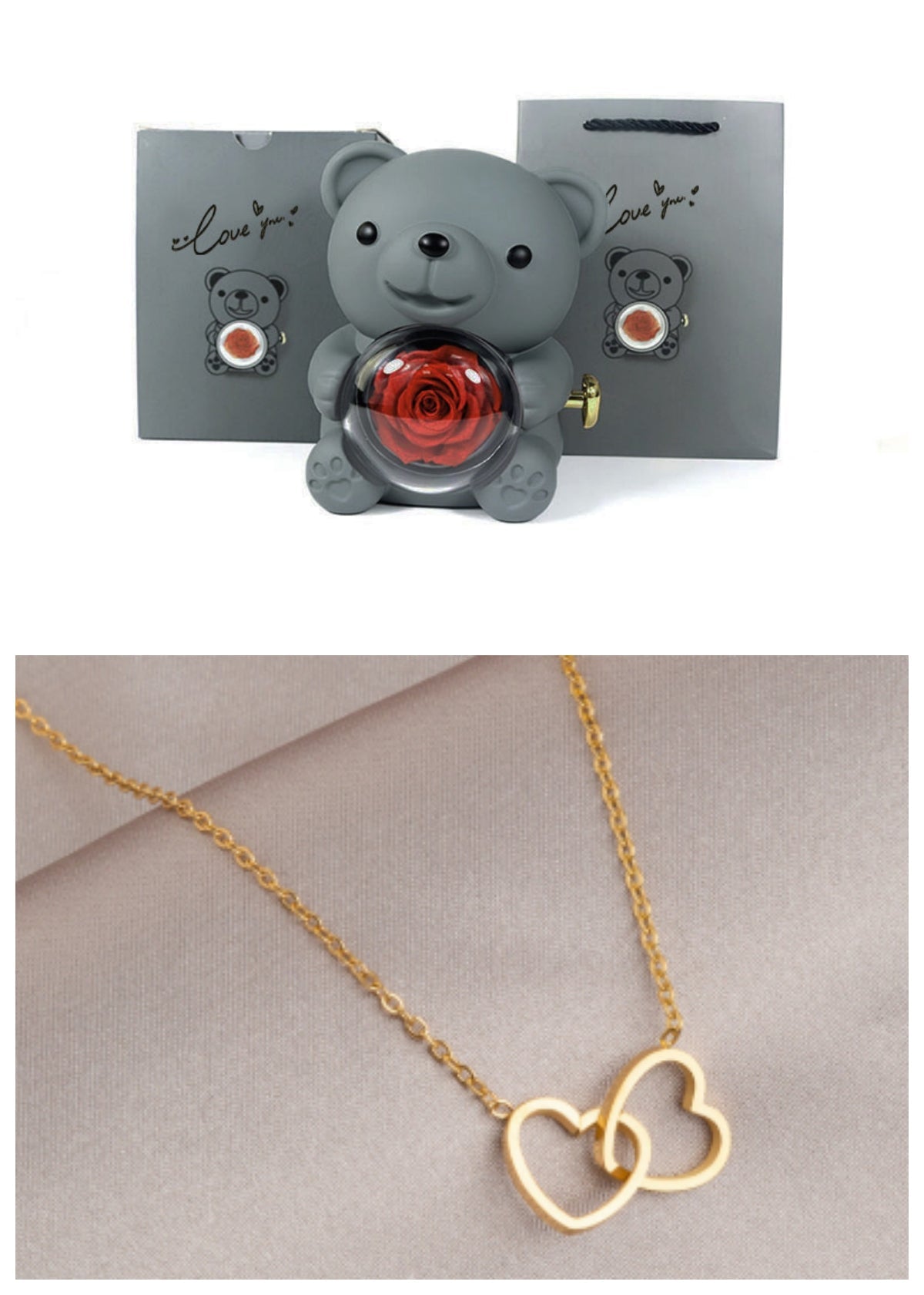 Rotating Bear Gift Box Eternal Rose Teddy Bear Jewelry Box With Necklace Valentine Wedding Special Present For Girlfriend Anniversary Gift Jewelry Box | Luxury Home Accessories | Heulog Glow