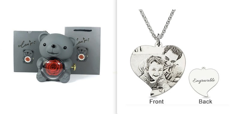Rotating Bear Gift Box Eternal Rose Teddy Bear Jewelry Box With Necklace Valentine Wedding Special Present For Girlfriend Anniversary Gift Jewelry Box | Luxury Home Accessories | Heulog Glow