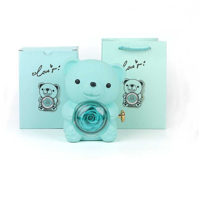 Rotating Bear Gift Box Eternal Rose Teddy Bear Jewelry Box With Necklace Valentine Wedding Special Present For Girlfriend Anniversary Gift Jewelry Box | Luxury Home Accessories | Heulog Glow