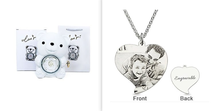 Rotating Bear Gift Box Eternal Rose Teddy Bear Jewelry Box With Necklace Valentine Wedding Special Present For Girlfriend Anniversary Gift Jewelry Box | Luxury Home Accessories | Heulog Glow