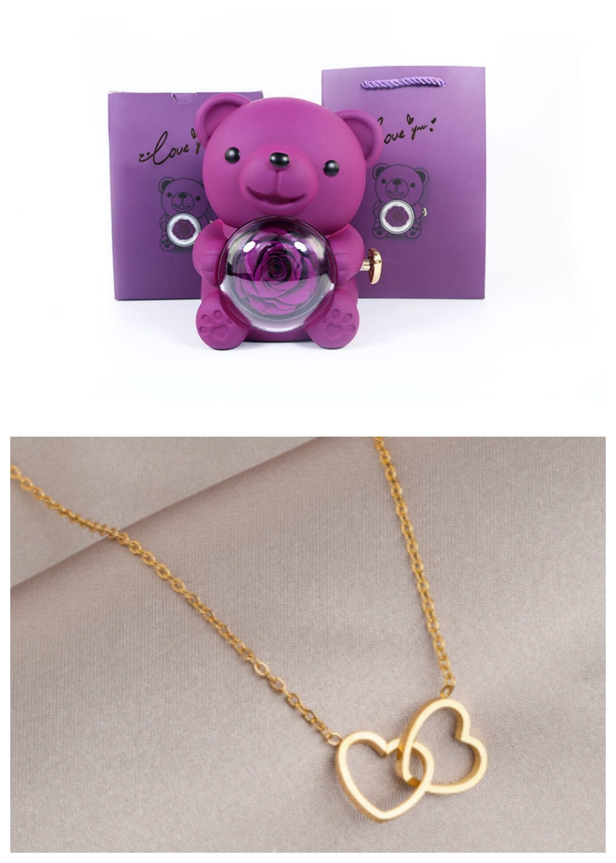 Rotating Bear Gift Box Eternal Rose Teddy Bear Jewelry Box With Necklace Valentine Wedding Special Present For Girlfriend Anniversary Gift Jewelry Box | Luxury Home Accessories | Heulog Glow