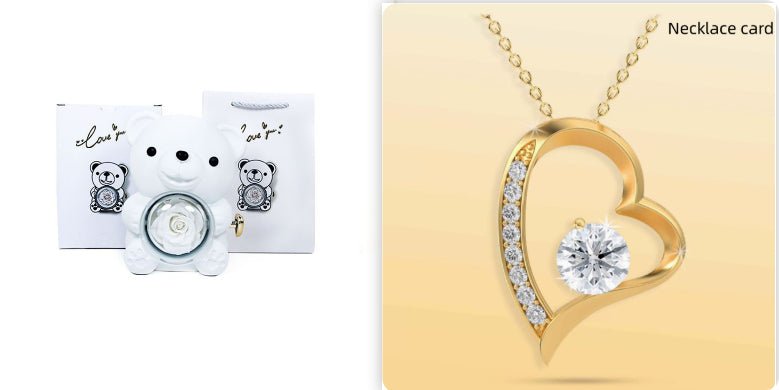 Rotating Bear Gift Box Eternal Rose Teddy Bear Jewelry Box With Necklace Valentine Wedding Special Present For Girlfriend Anniversary Gift Jewelry Box | Luxury Home Accessories | Heulog Glow
