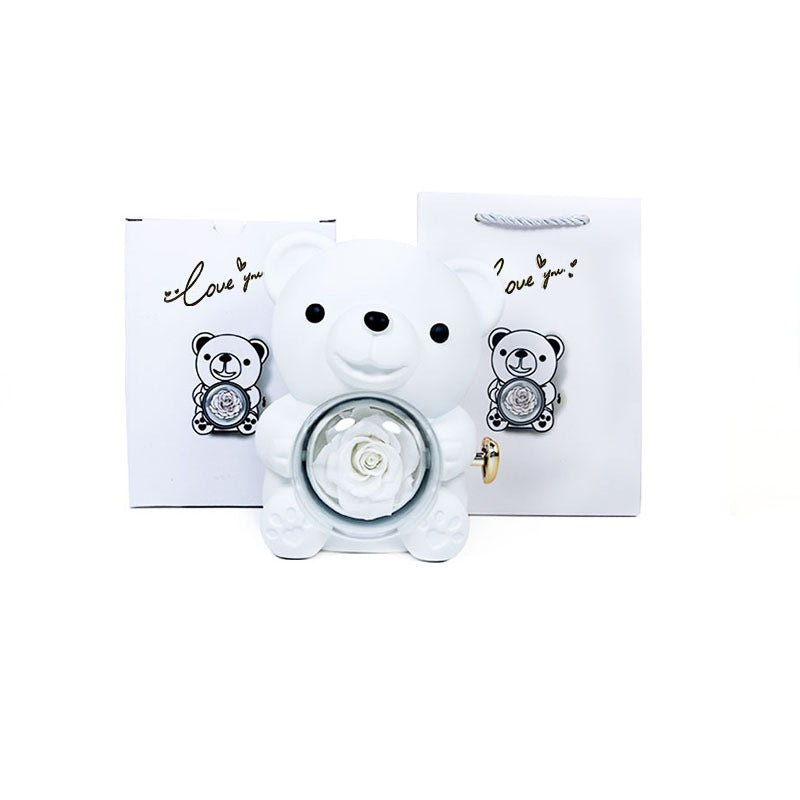 Rotating Bear Gift Box Eternal Rose Teddy Bear Jewelry Box With Necklace Valentine Wedding Special Present For Girlfriend Anniversary Gift Jewelry Box | Luxury Home Accessories | Heulog Glow
