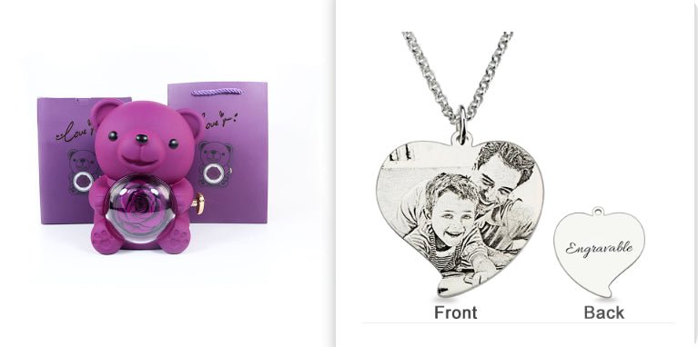 Rotating Bear Gift Box Eternal Rose Teddy Bear Jewelry Box With Necklace Valentine Wedding Special Present For Girlfriend Anniversary Gift Jewelry Box | Luxury Home Accessories | Heulog Glow