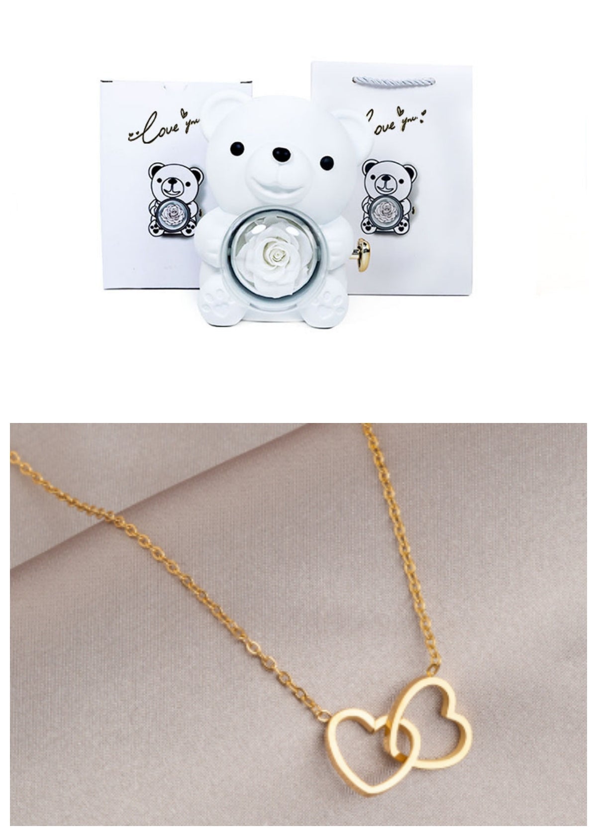 Rotating Bear Gift Box Eternal Rose Teddy Bear Jewelry Box With Necklace Valentine Wedding Special Present For Girlfriend Anniversary Gift Jewelry Box | Luxury Home Accessories | Heulog Glow