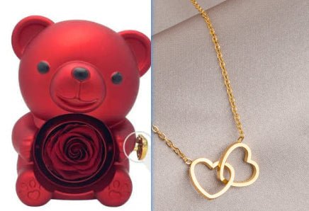 Rotating Bear Gift Box Eternal Rose Teddy Bear Jewelry Box With Necklace Valentine Wedding Special Present For Girlfriend Anniversary Gift Jewelry Box | Luxury Home Accessories | Heulog Glow