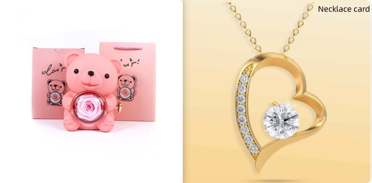 Rotating Bear Gift Box Eternal Rose Teddy Bear Jewelry Box With Necklace Valentine Wedding Special Present For Girlfriend Anniversary Gift Jewelry Box | Luxury Home Accessories | Heulog Glow
