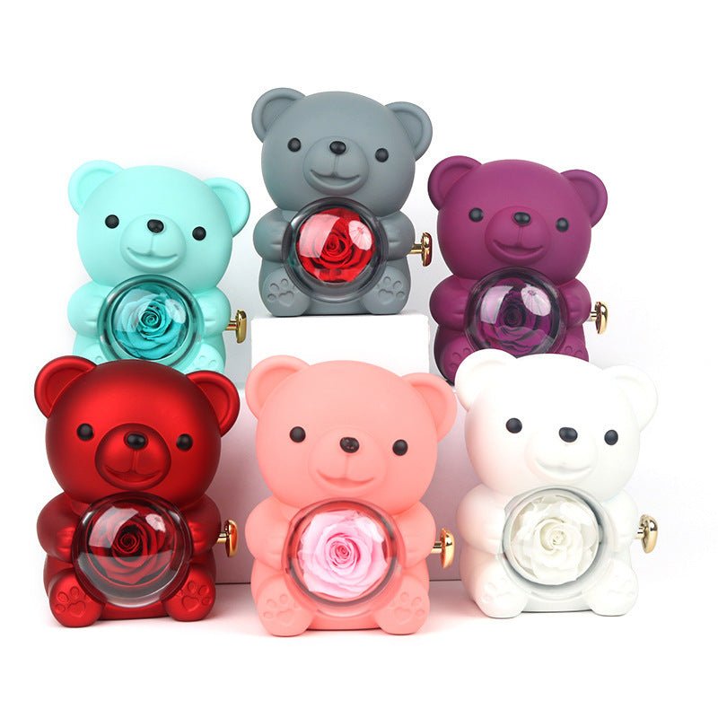 Rotating Bear Gift Box Eternal Rose Teddy Bear Jewelry Box With Necklace Valentine Wedding Special Present For Girlfriend Anniversary Gift Jewelry Box | Luxury Home Accessories | Heulog Glow