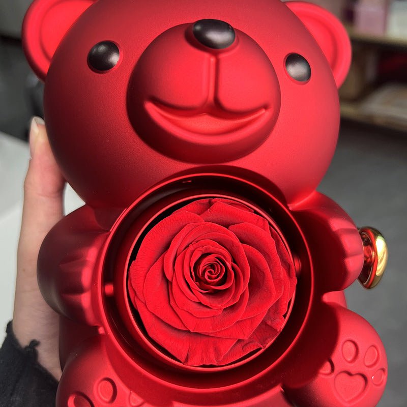 Rotating Bear Gift Box Eternal Rose Teddy Bear Jewelry Box With Necklace Valentine Wedding Special Present For Girlfriend Anniversary Gift Jewelry Box | Luxury Home Accessories | Heulog Glow