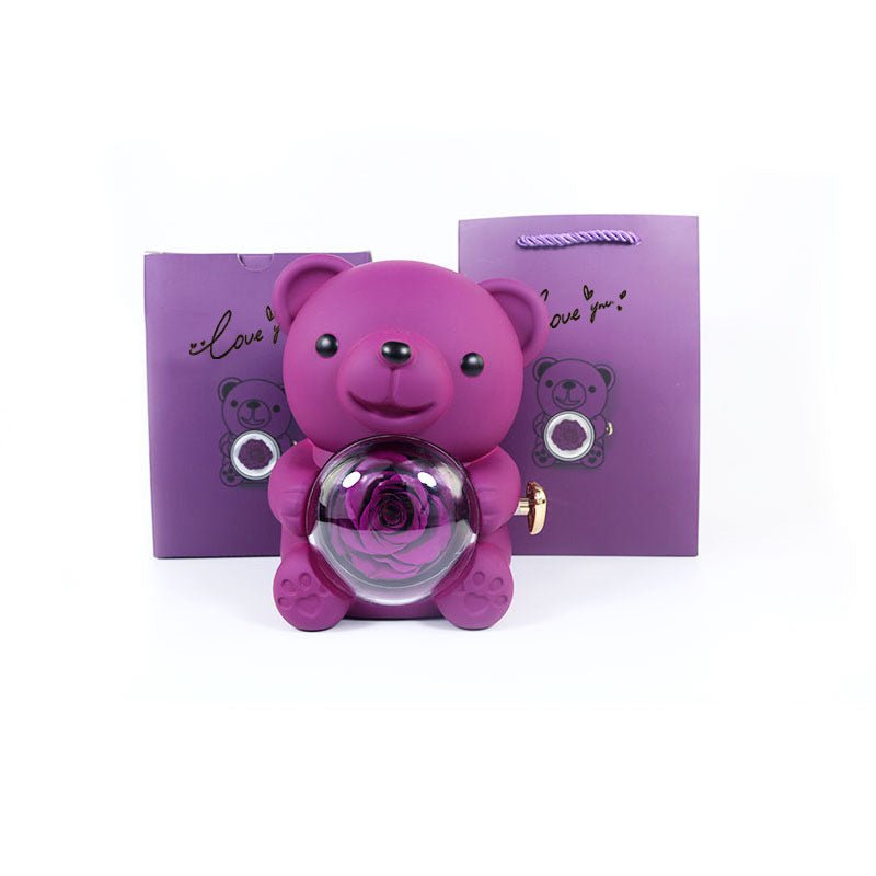 Rotating Bear Gift Box Eternal Rose Teddy Bear Jewelry Box With Necklace Valentine Wedding Special Present For Girlfriend Anniversary Gift Jewelry Box | Luxury Home Accessories | Heulog Glow