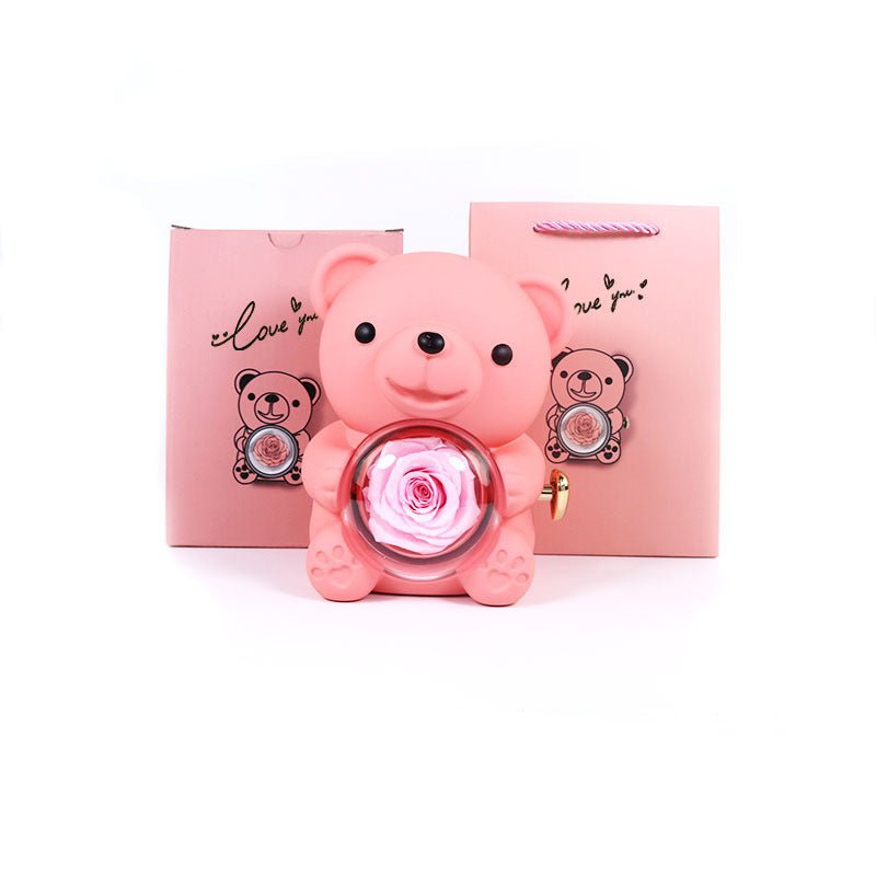 Rotating Bear Gift Box Eternal Rose Teddy Bear Jewelry Box With Necklace Valentine Wedding Special Present For Girlfriend Anniversary Gift Jewelry Box | Luxury Home Accessories | Heulog Glow