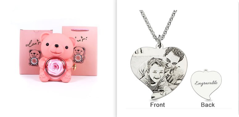 Rotating Bear Gift Box Eternal Rose Teddy Bear Jewelry Box With Necklace Valentine Wedding Special Present For Girlfriend Anniversary Gift Jewelry Box | Luxury Home Accessories | Heulog Glow