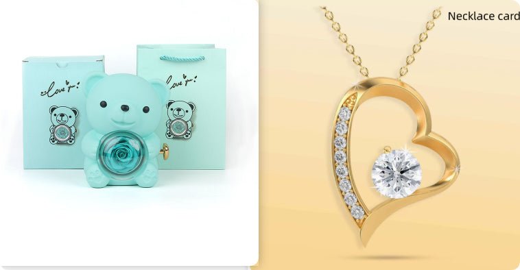 Rotating Bear Gift Box Eternal Rose Teddy Bear Jewelry Box With Necklace Valentine Wedding Special Present For Girlfriend Anniversary Gift Jewelry Box | Luxury Home Accessories | Heulog Glow