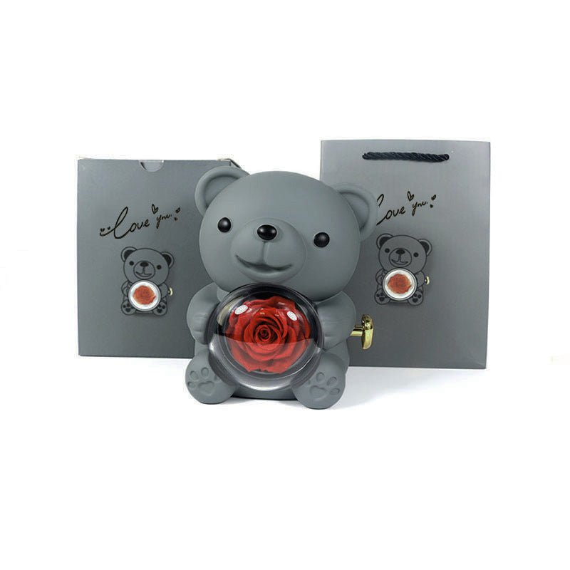 Rotating Bear Gift Box Eternal Rose Teddy Bear Jewelry Box With Necklace Valentine Wedding Special Present For Girlfriend Anniversary Gift Jewelry Box | Luxury Home Accessories | Heulog Glow