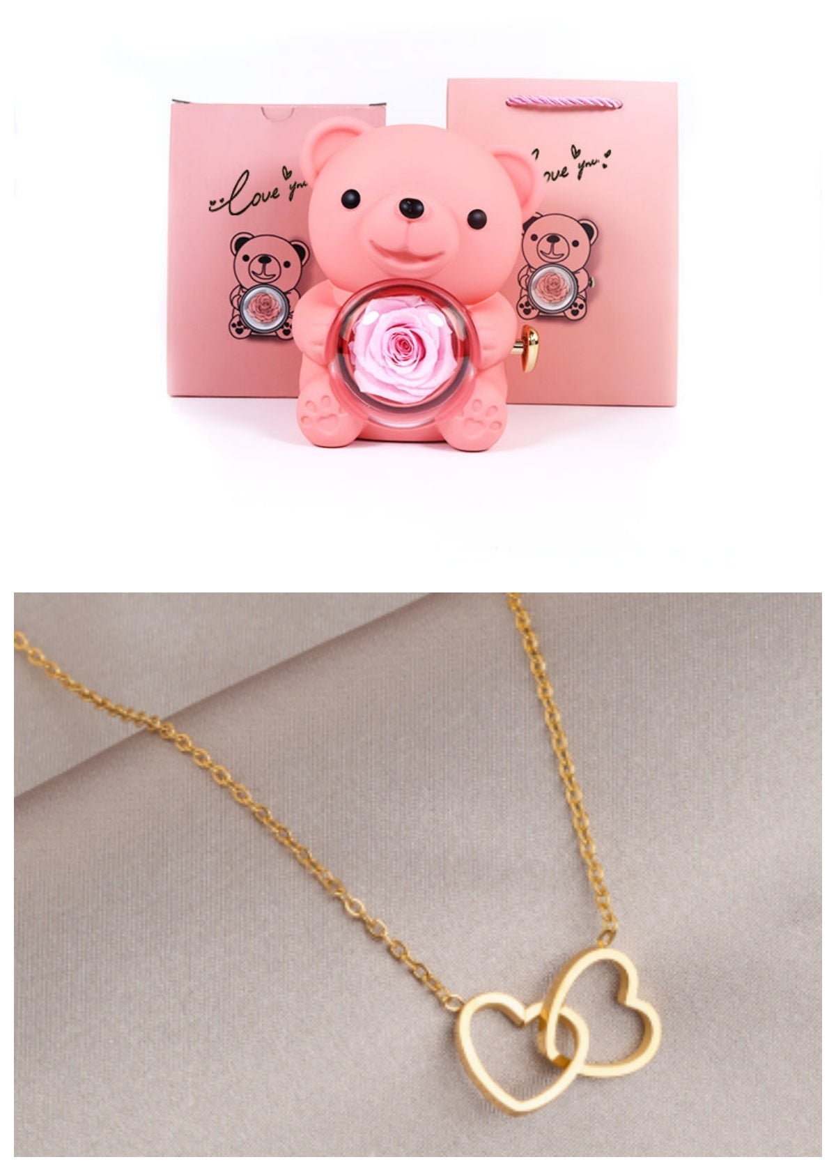 Rotating Bear Gift Box Eternal Rose Teddy Bear Jewelry Box With Necklace Valentine Wedding Special Present For Girlfriend Anniversary Gift Jewelry Box | Luxury Home Accessories | Heulog Glow