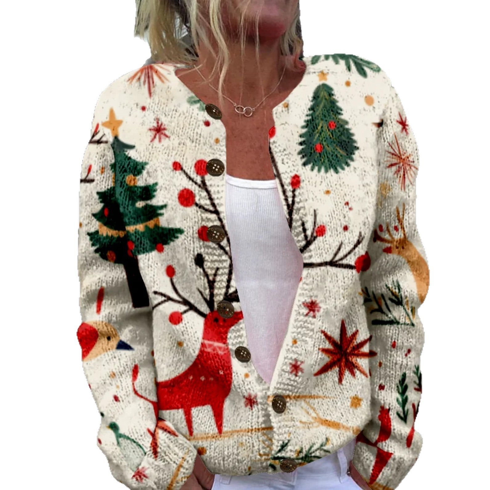 Round Neck Sweater Christmas Button Cardigan Long Sleeve Sweater | Luxury Home Accessories | Heulog Glow
