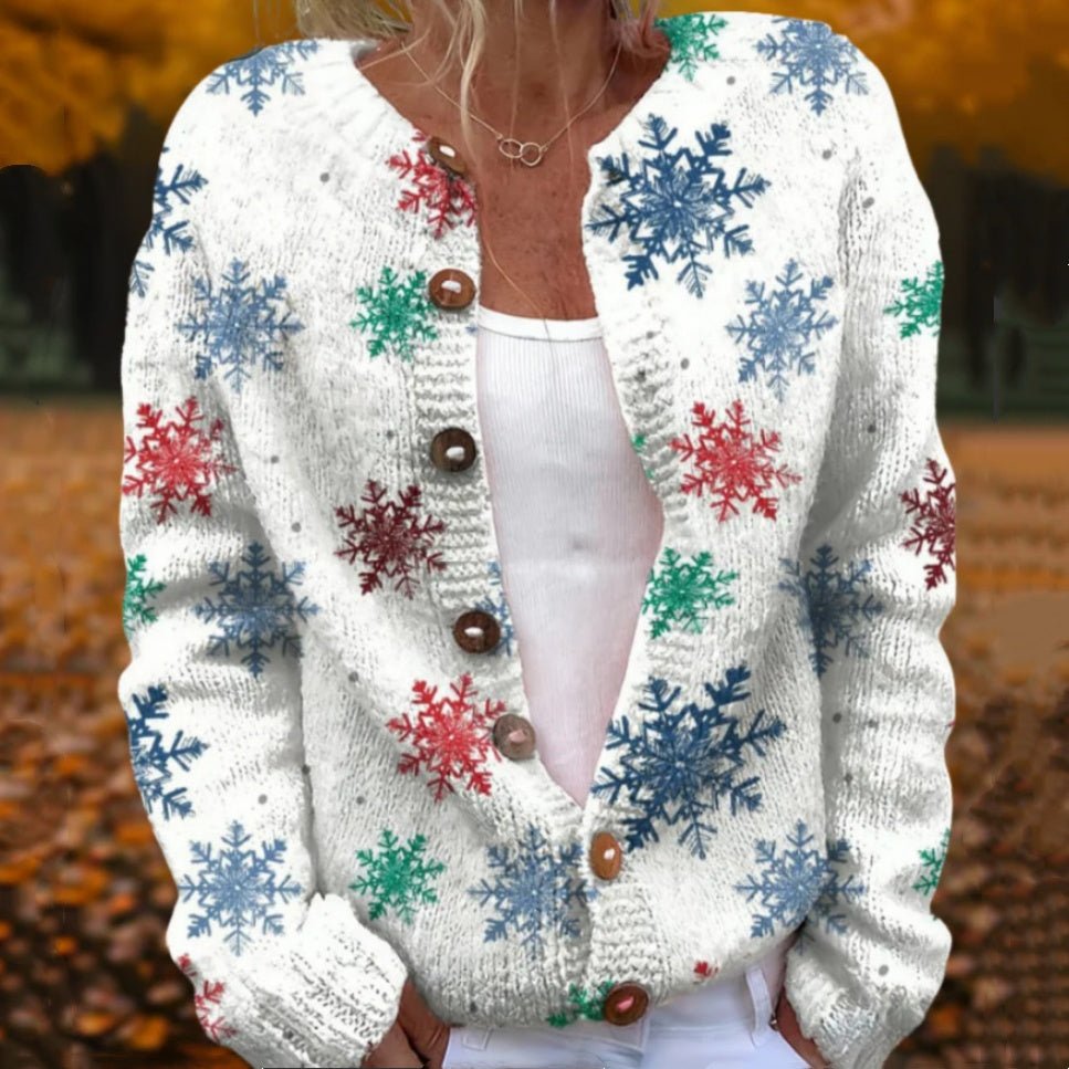 Round Neck Sweater Christmas Button Cardigan Long Sleeve Sweater | Luxury Home Accessories | Heulog Glow