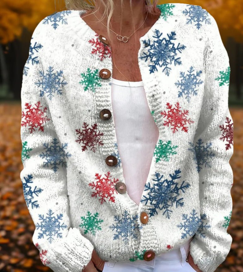 Round Neck Sweater Christmas Button Cardigan Long Sleeve Sweater | Luxury Home Accessories | Heulog Glow