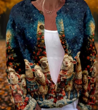 Round Neck Sweater Christmas Button Cardigan Long Sleeve Sweater | Luxury Home Accessories | Heulog Glow