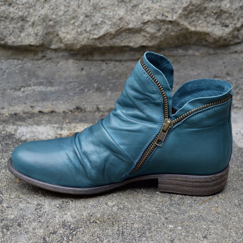 Round Toe Chunky Heel Double Zipper Ankle Boots | Luxury Home Accessories | Heulog Glow