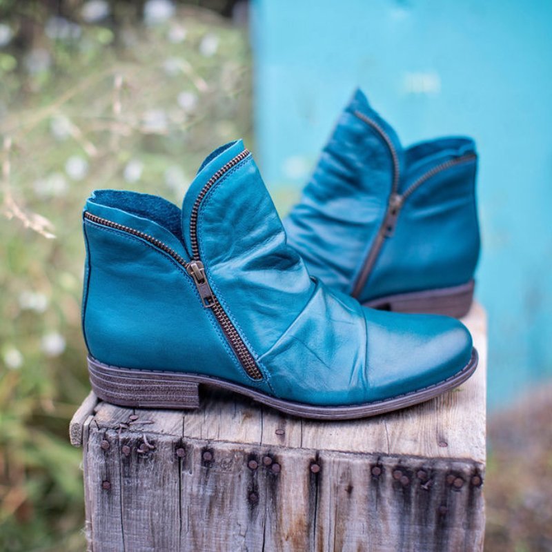 Round Toe Chunky Heel Double Zipper Ankle Boots | Luxury Home Accessories | Heulog Glow
