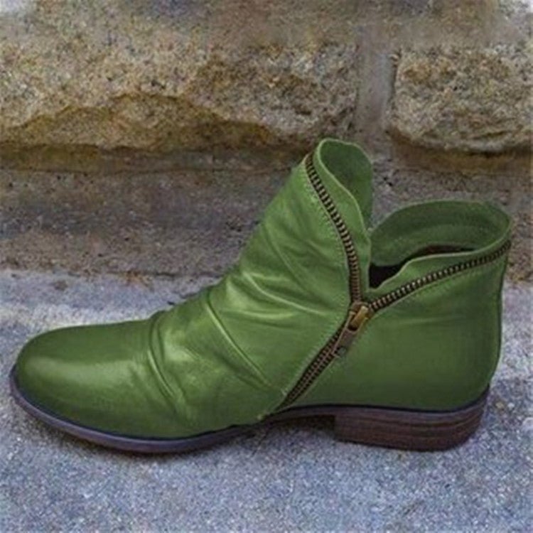 Round Toe Chunky Heel Double Zipper Ankle Boots | Luxury Home Accessories | Heulog Glow