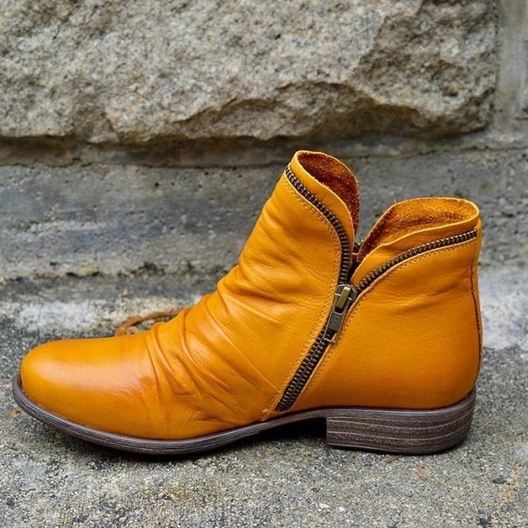 Round Toe Chunky Heel Double Zipper Ankle Boots | Luxury Home Accessories | Heulog Glow