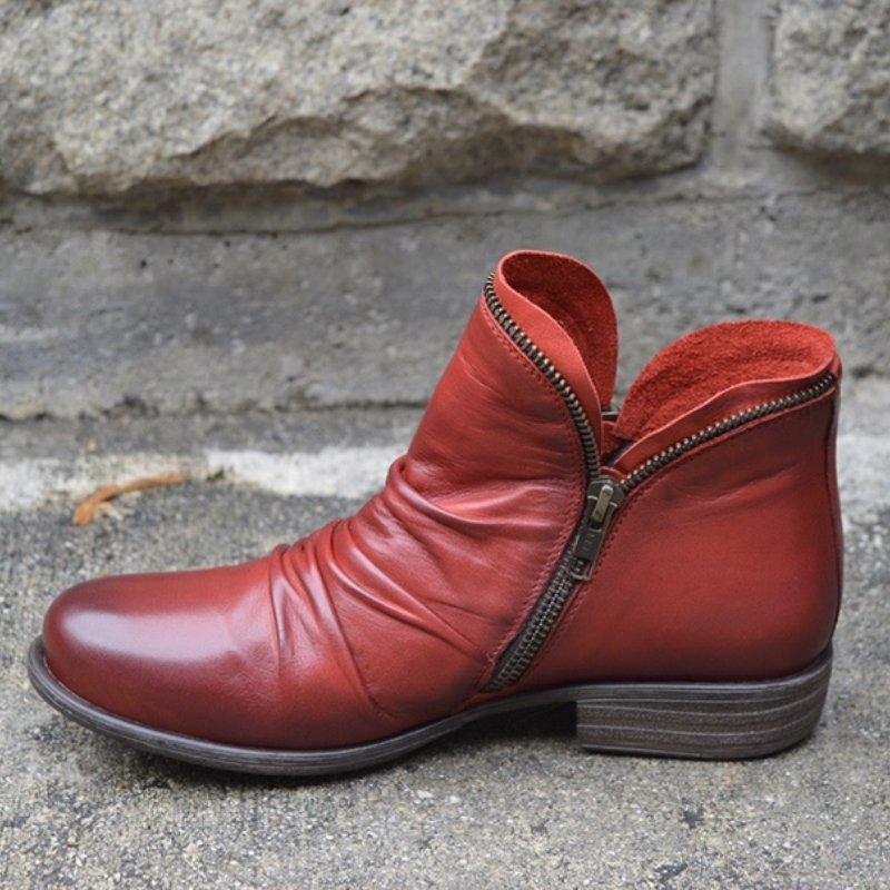 Round Toe Chunky Heel Double Zipper Ankle Boots | Luxury Home Accessories | Heulog Glow