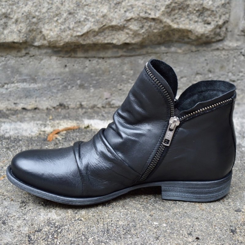 Round Toe Chunky Heel Double Zipper Ankle Boots | Luxury Home Accessories | Heulog Glow