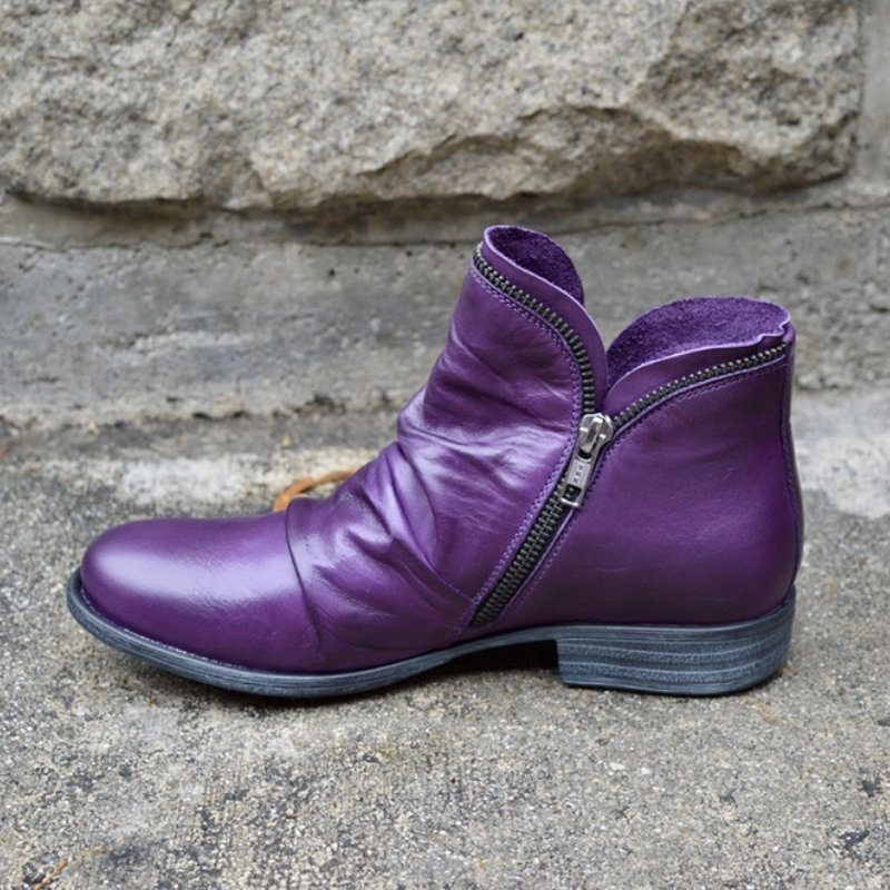 Round Toe Chunky Heel Double Zipper Ankle Boots | Luxury Home Accessories | Heulog Glow