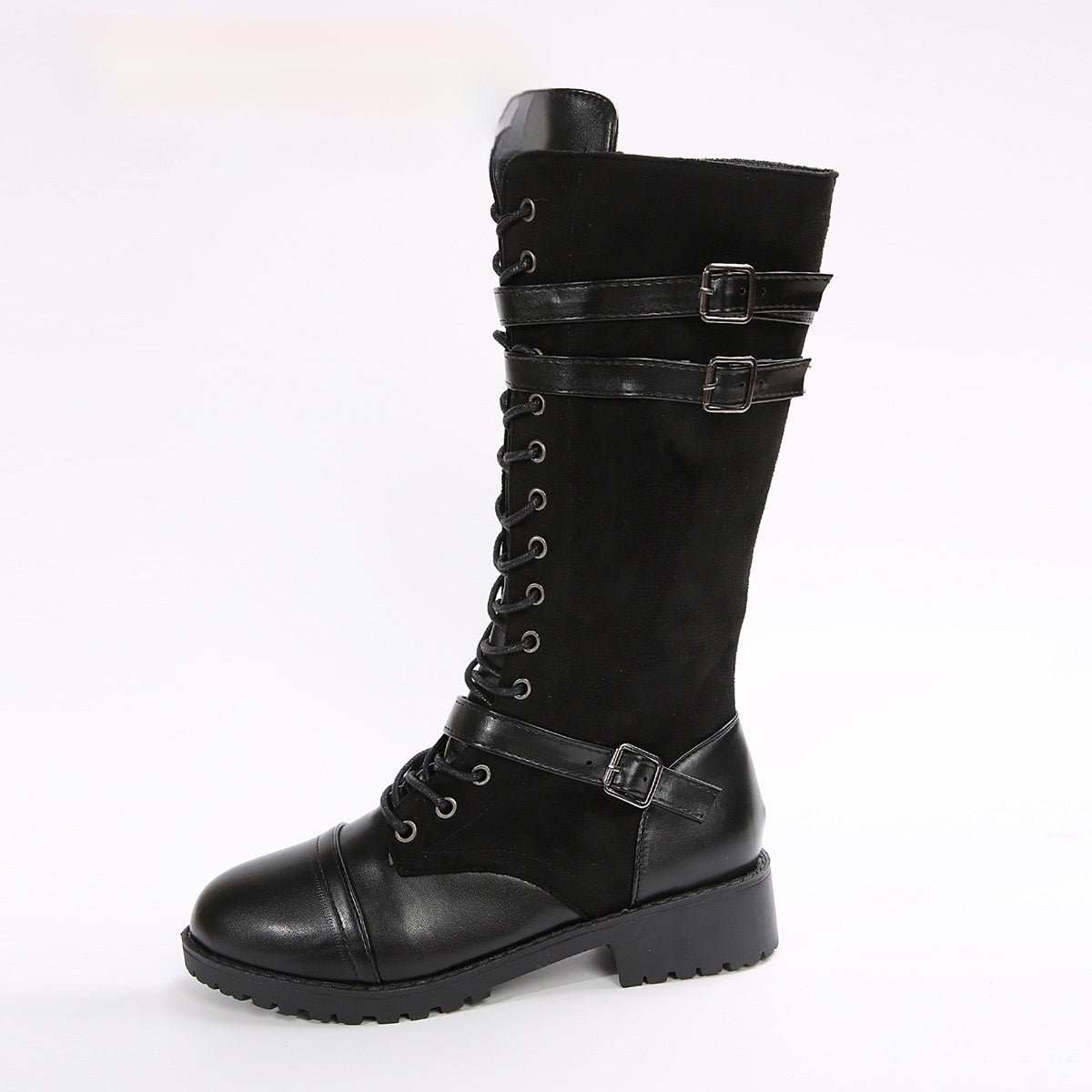 Round Toe Rivet Belt Buckle Square Heel Boots | Luxury Home Accessories | Heulog Glow