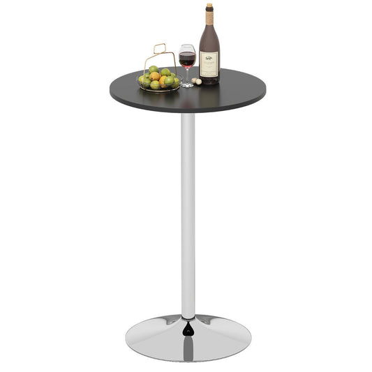 Round Bar Table with Silver Leg and Base for Home Bar-Black