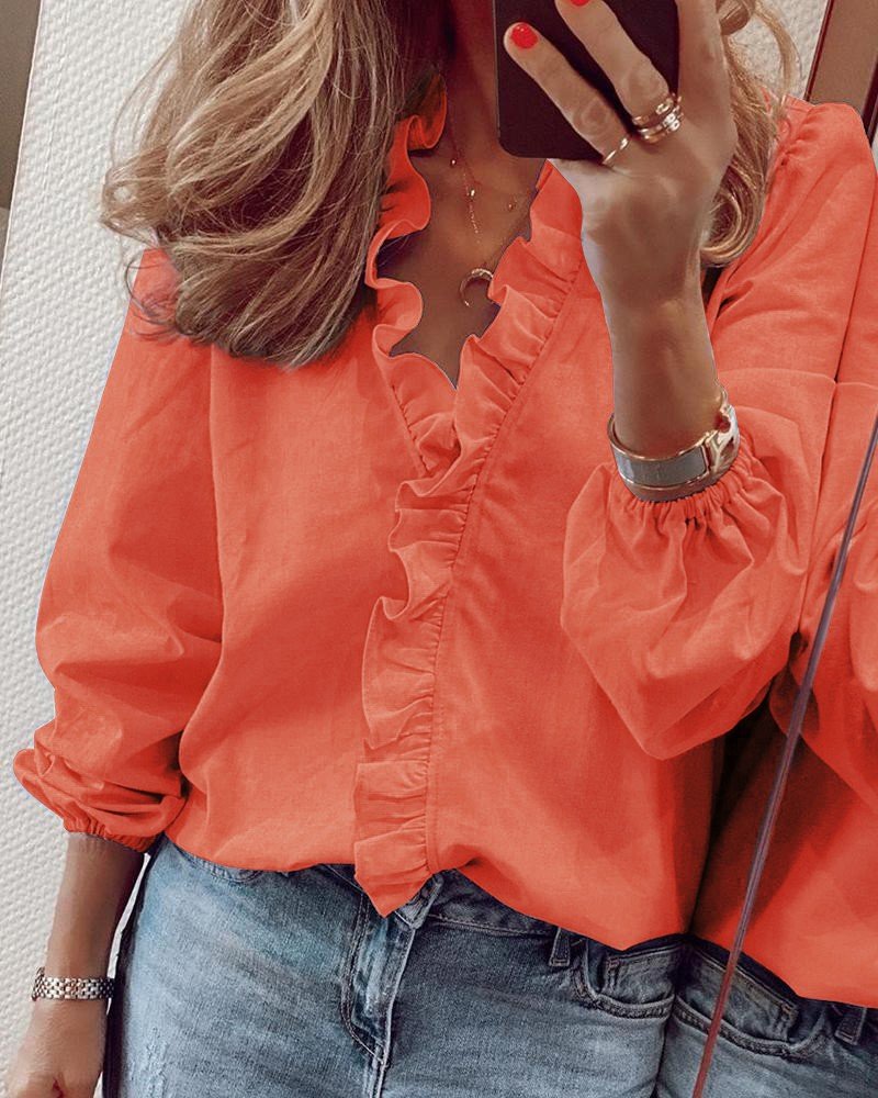 Ruffle Blouse Office Commuting Long-sleeved Pullover Shirt Women's Fashion Casual Daily Tops Clothing | Luxury Home Accessories | Heulog Glow