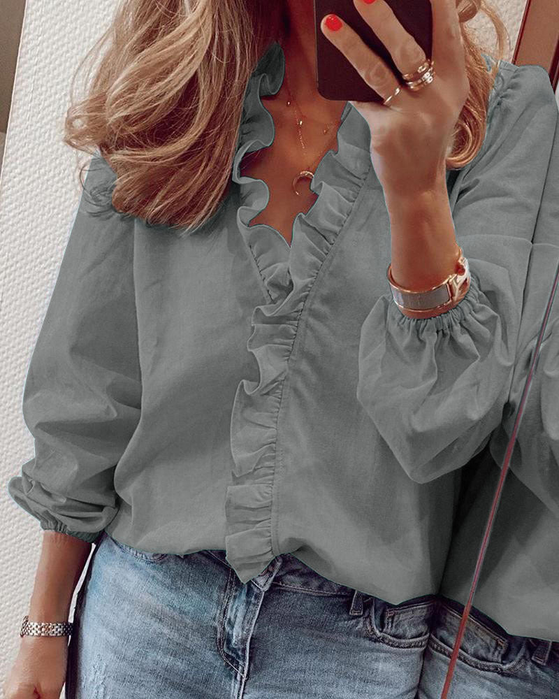 Ruffle Blouse Office Commuting Long-sleeved Pullover Shirt Women's Fashion Casual Daily Tops Clothing | Luxury Home Accessories | Heulog Glow