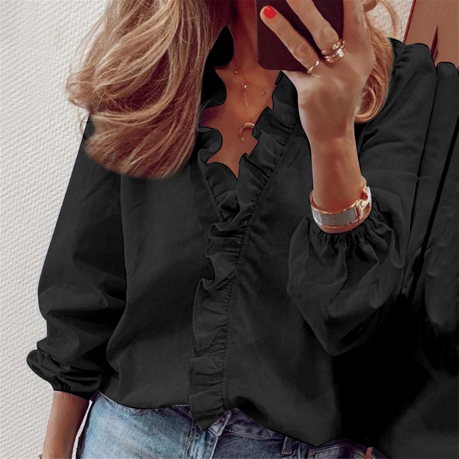 Ruffle Blouse Office Commuting Long-sleeved Pullover Shirt Women's Fashion Casual Daily Tops Clothing | Luxury Home Accessories | Heulog Glow