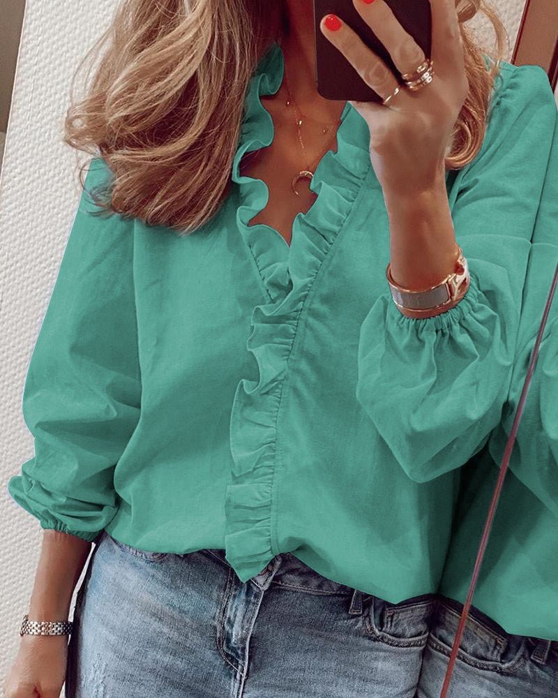 Ruffle Blouse Office Commuting Long-sleeved Pullover Shirt Women's Fashion Casual Daily Tops Clothing | Luxury Home Accessories | Heulog Glow