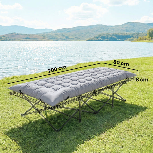 Outsunny Sleeping Mat, Foldable Camping Mattress Pad with Elastic Straps, Light Grey