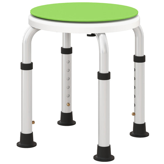 HOMCOM 360\'c2\'b0 Swivel Shower Chair, Height Adjustable Aluminium Shower Stool with Non-Slip Feet for Disabled, Elderly, Green