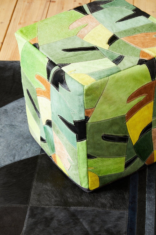 Safira Botanical Leather Pouffe | Luxury Home Accessories | Heulog Glow