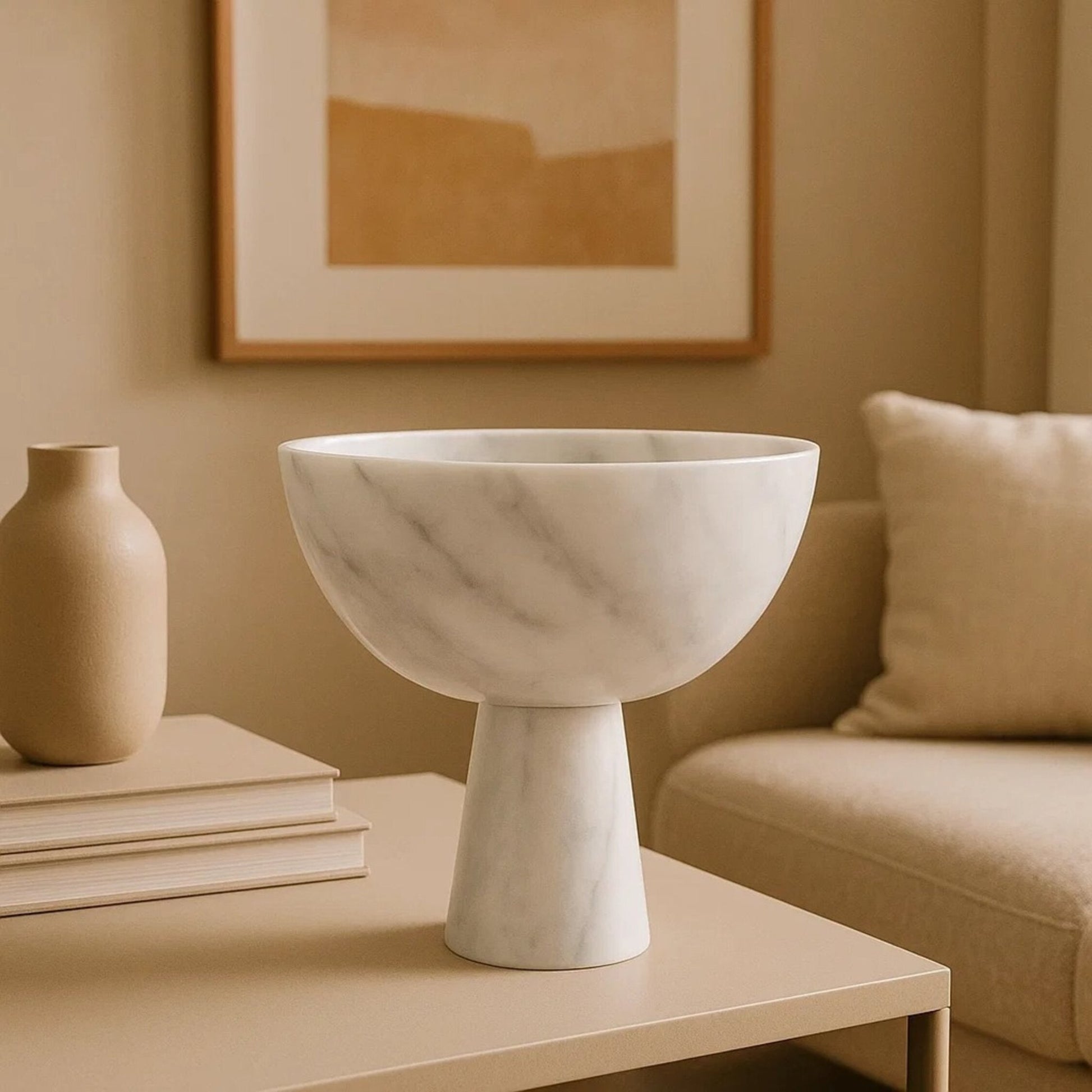 Salmo Large White Marble Pedestal Bowl | Luxury Home Accessories | Heulog Glow