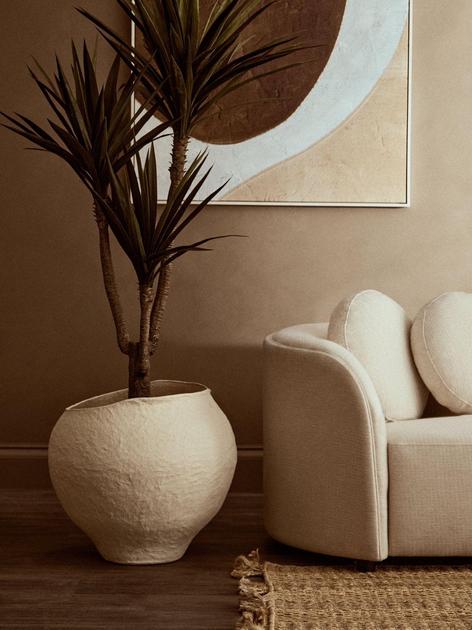 Sanai Cotton Mache Large Beige Planter | Luxury Home Accessories | Heulog Glow