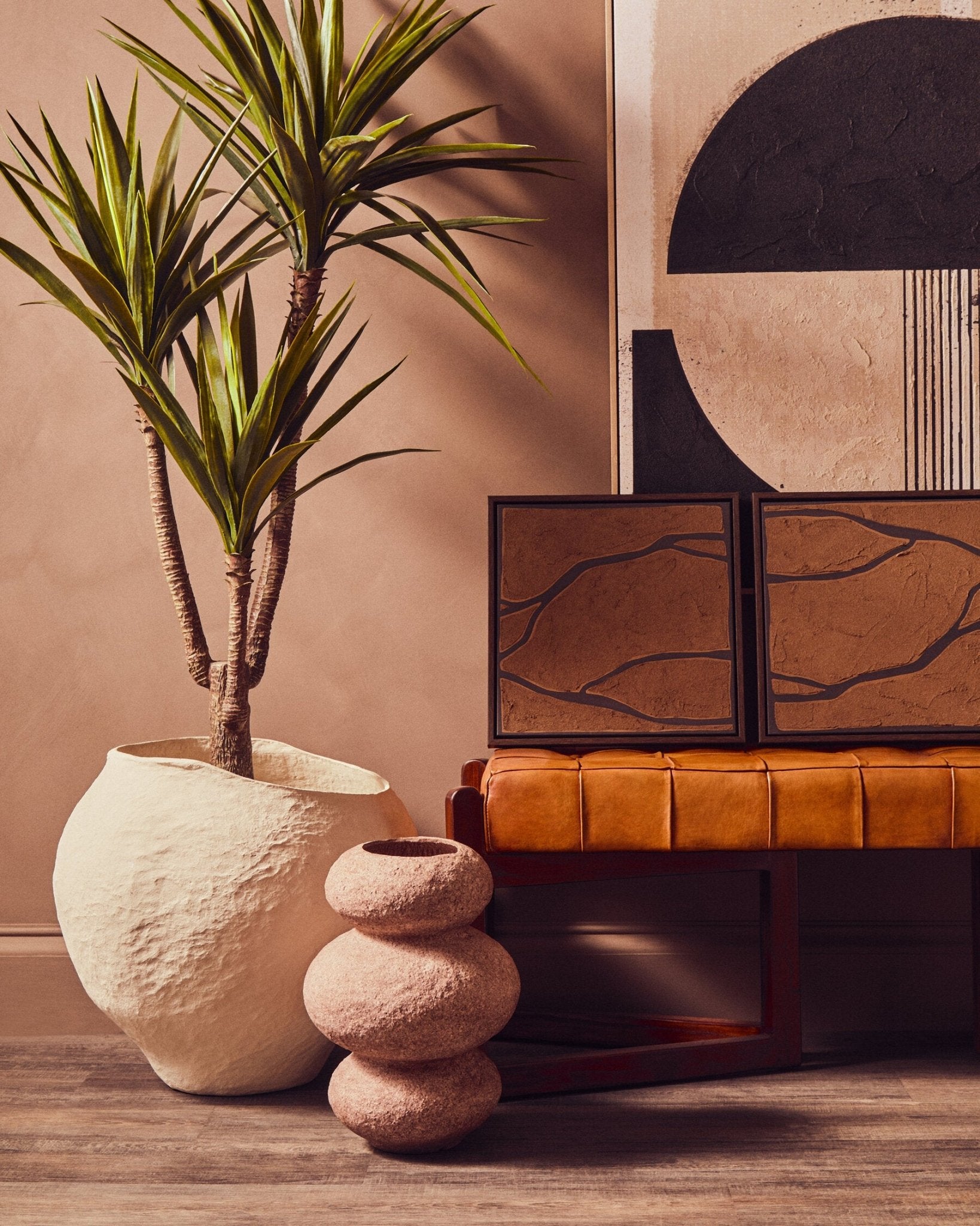 Sanai Cotton Mache Large Beige Planter | Luxury Home Accessories | Heulog Glow
