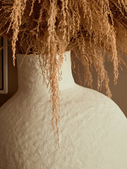 Sanai Cotton Mache Large Cream Vase | Luxury Home Accessories | Heulog Glow