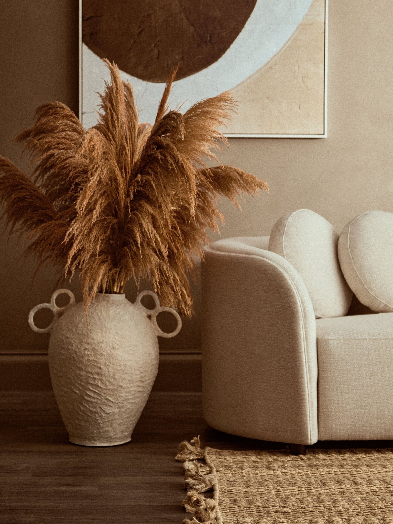 Sanai Cotton Mache Large Vase With Decorative Handles | Luxury Home Accessories | Heulog Glow