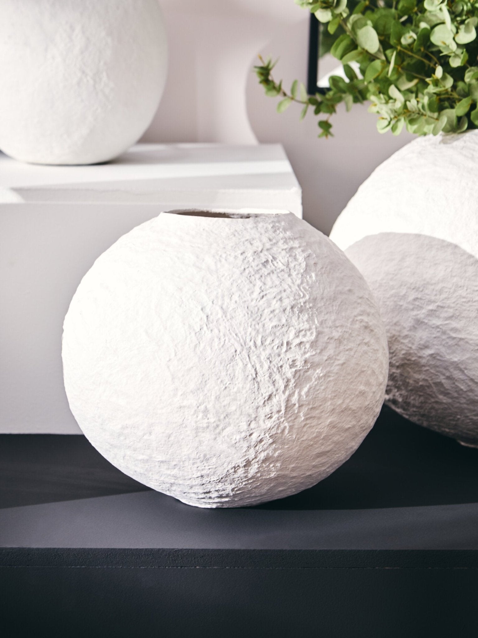 Sanai Cotton Mache Small White Round Vase | Luxury Home Accessories | Heulog Glow