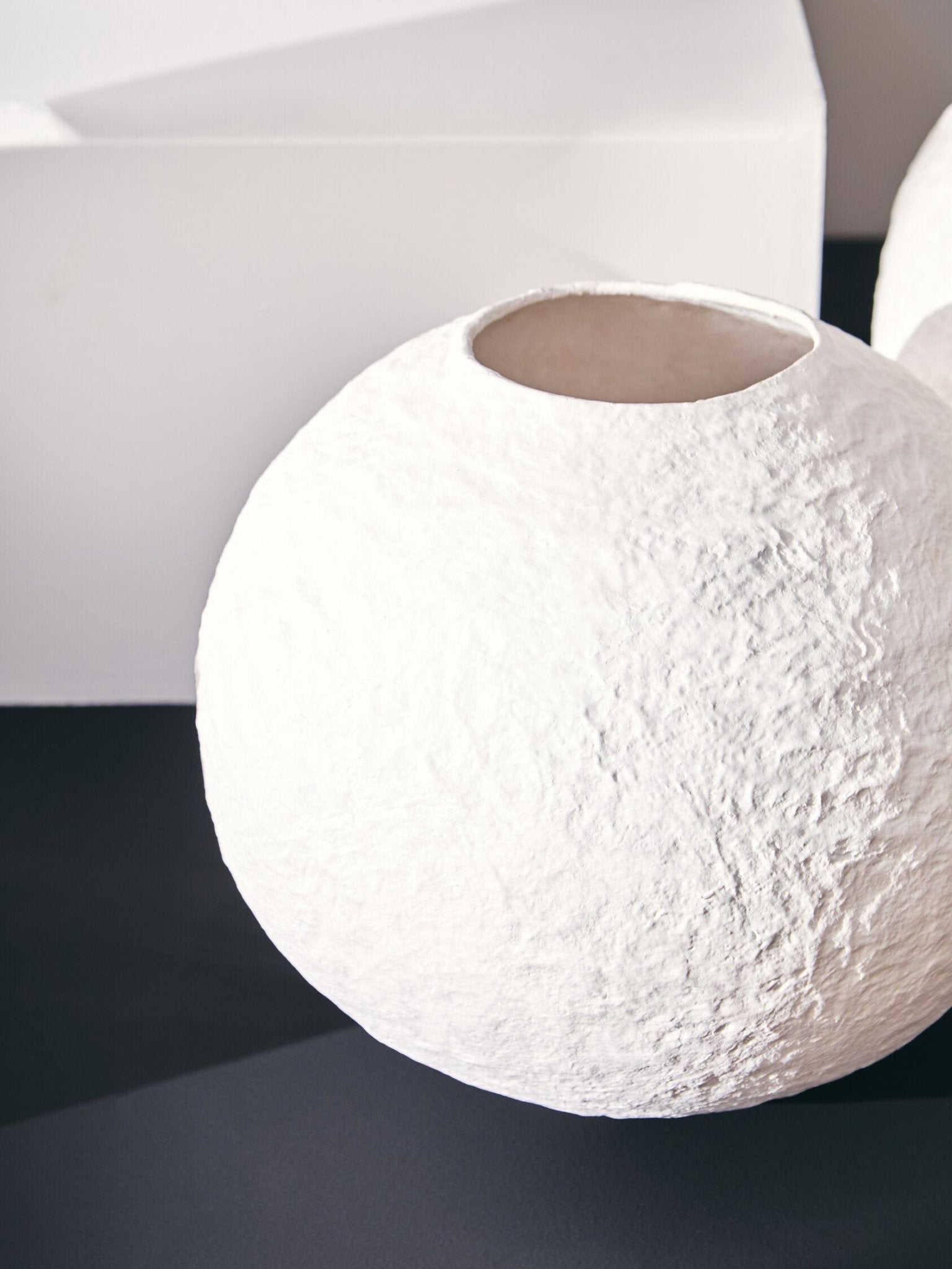 Sanai Cotton Mache Small White Round Vase | Luxury Home Accessories | Heulog Glow