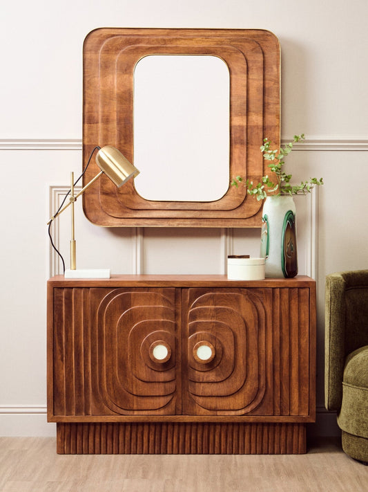 Sangar Two Door Mango Wood Carved Sideboard | Luxury Home Accessories | Heulog Glow