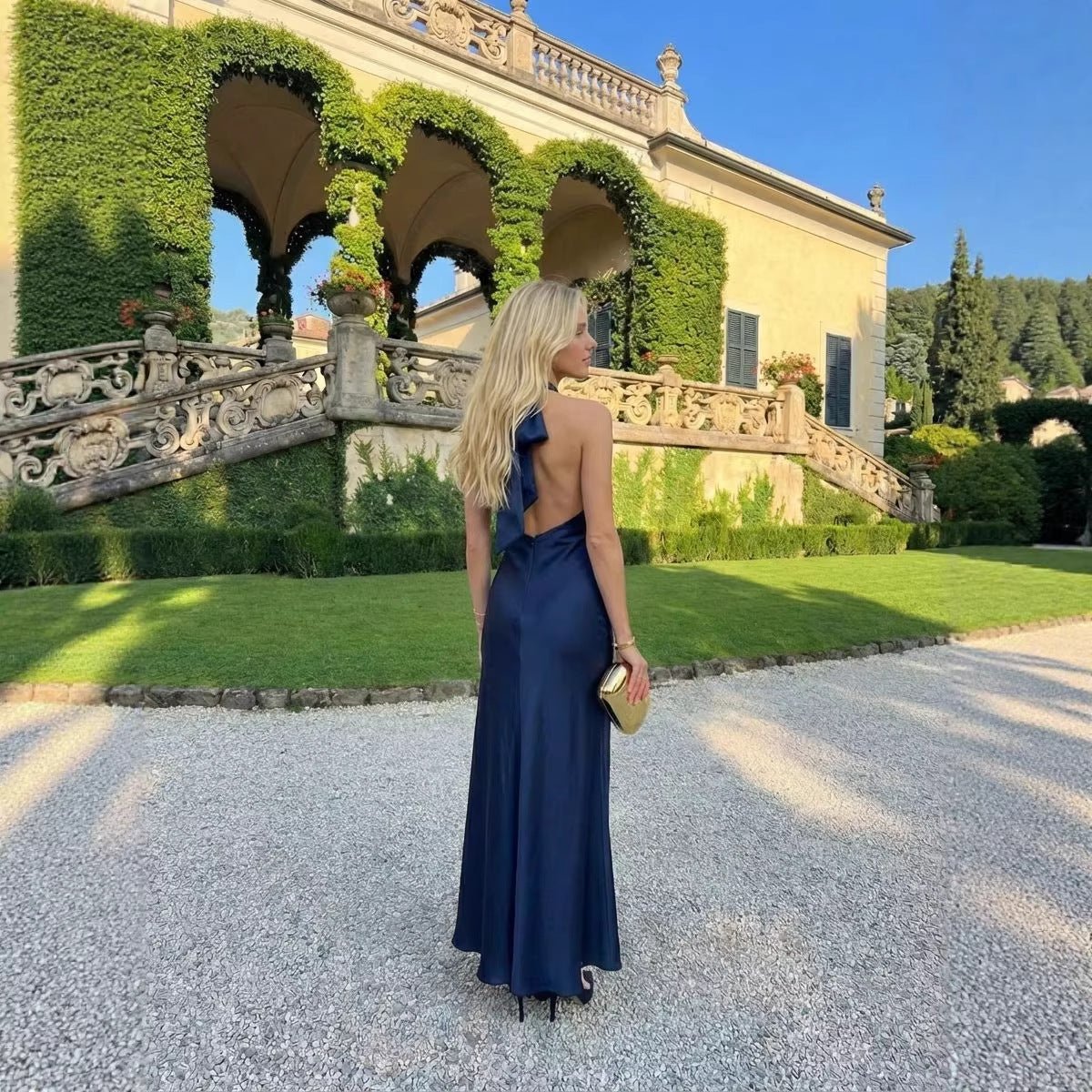 Satin V-neck Backless Bow-tied Mermaid Long Dress | Luxury Home Accessories | Heulog Glow